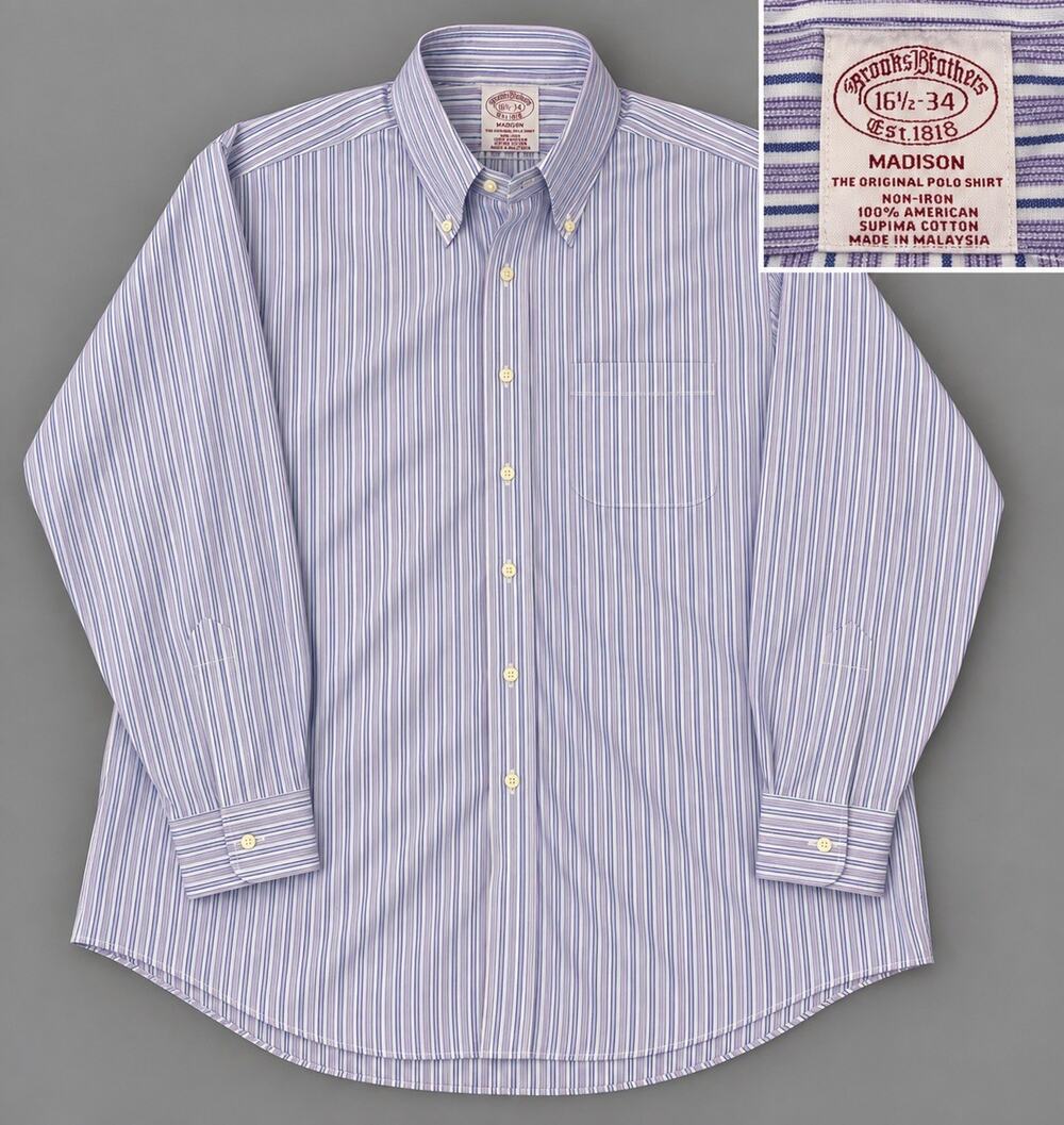 Brooks Brothers Madison Fit Shirt Mens 16.5 - 34 Non-Iron Supima Cotton Striped